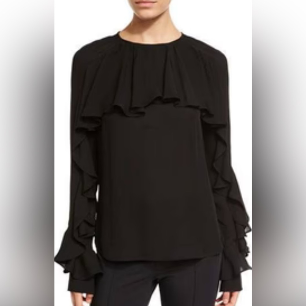 Veronica Beard ruffle blouse with open slit in back
Size 8